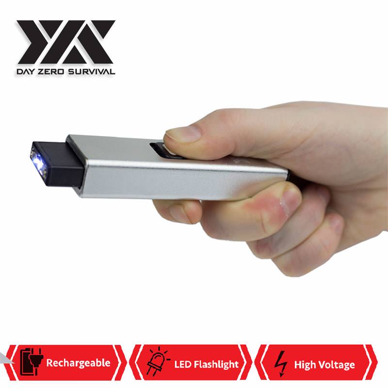 DZS Rechargeable Micro USB Self Defense Silver Stun Gun With LED Light - Tophatter's Army Products & Self Defense Collectible Weapons - Tophatter Daily Deals